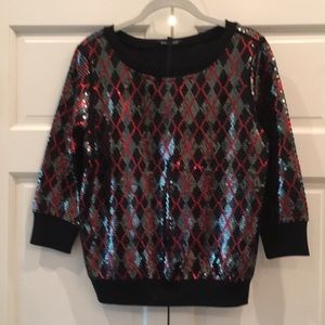 Express sequin argyle 3/4 sleeve sweater